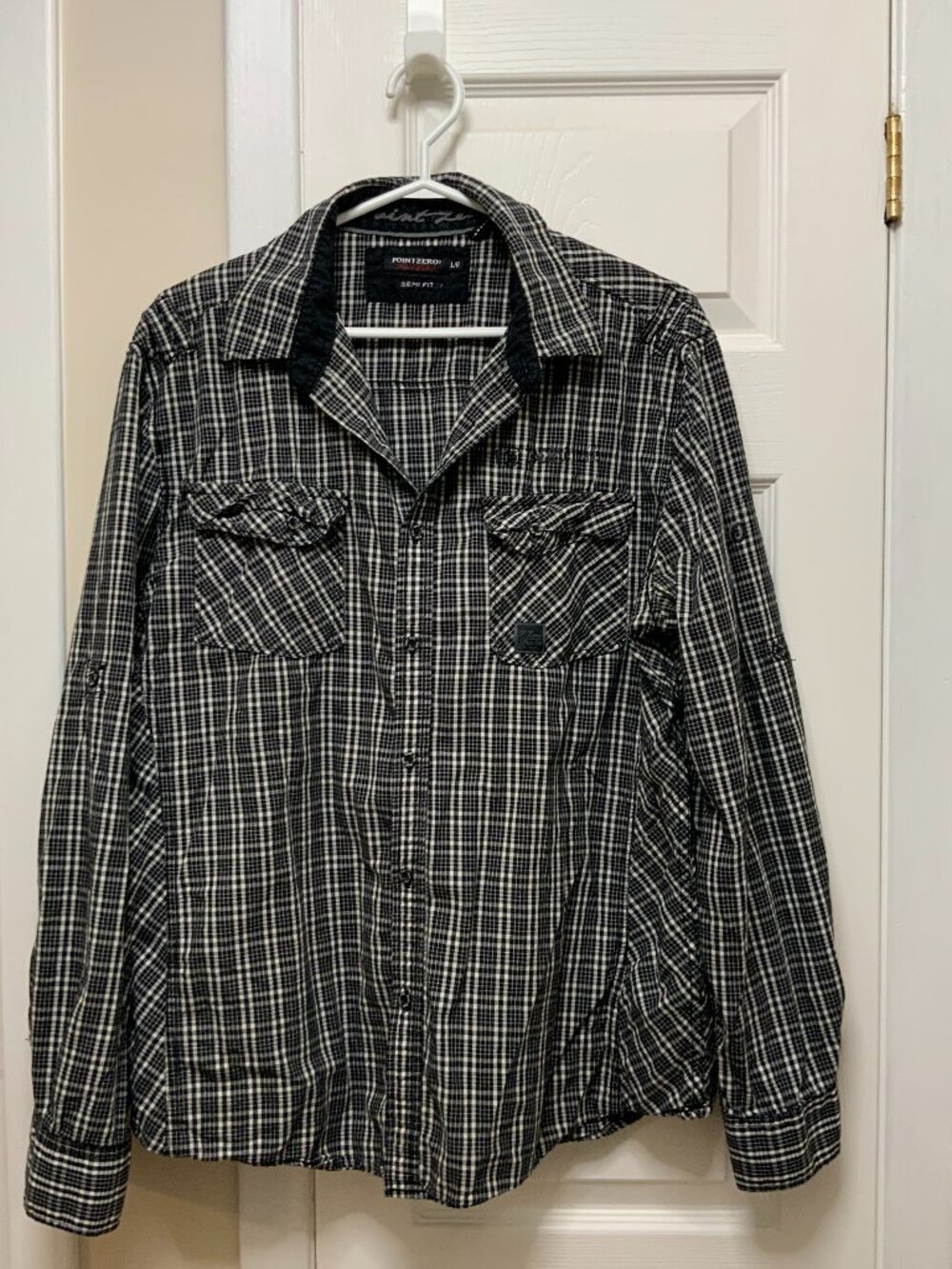 MEN'S POINT ZERO BLACK & WHITE BUTTON DOWN SHIRT - SIZE L